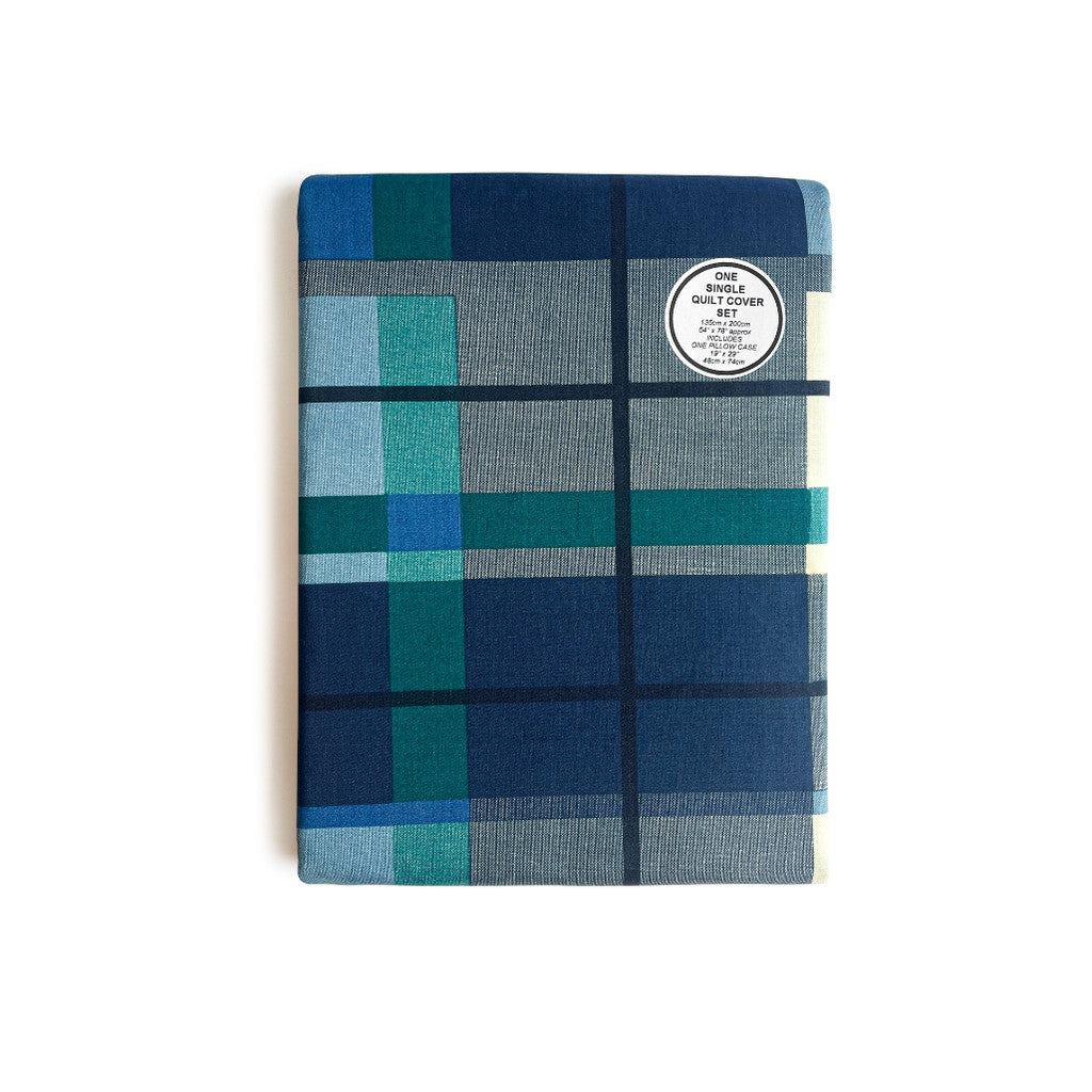 Blue Check Duvet Cover Set - 144 TC Polycotton