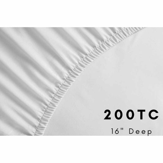 200TC 100% Cotton - Percale Fitted Sheets 16" Extra Deep