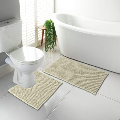 1000 GSM Chenille Microfibre Bath Mat & Pedestal Set