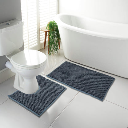 1000 GSM Chenille Microfibre Bath Mat & Pedestal Set