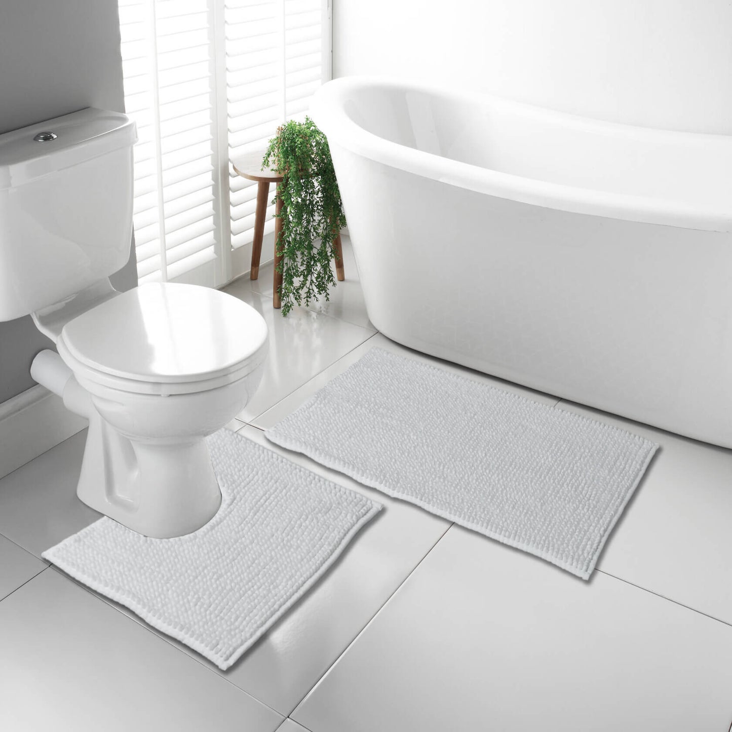 1000 GSM Chenille Microfibre Bath Mat & Pedestal Set