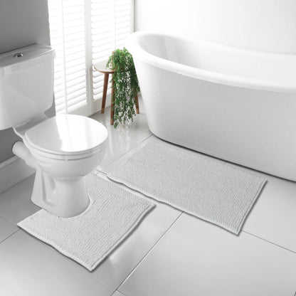 1000 GSM Chenille Microfibre Bath Mat & Pedestal Set