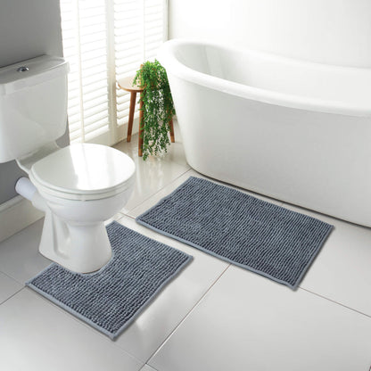 1000 GSM Chenille Microfibre Bath Mat & Pedestal Set
