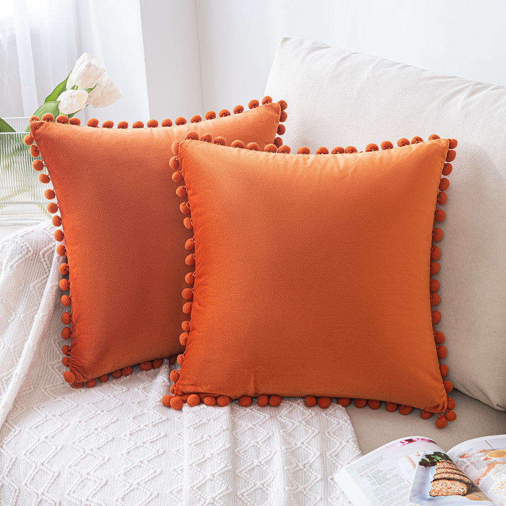 Set of 2 Cushions with Premium Pompom Velvet Cushion Covers Included - 45x45cm