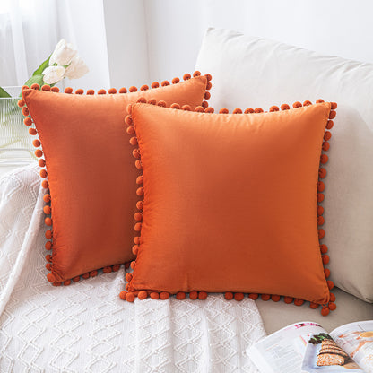 Set of 2 Cushions with Premium Pompom Velvet Cushion Covers Included - 45x45cm