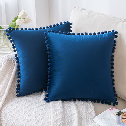 Set of 2 Cushions with Premium Pompom Velvet Cushion Covers Included - 45x45cm