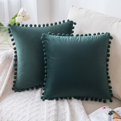 Set of 2 Cushions with Premium Pompom Velvet Cushion Covers Included - 45x45cm