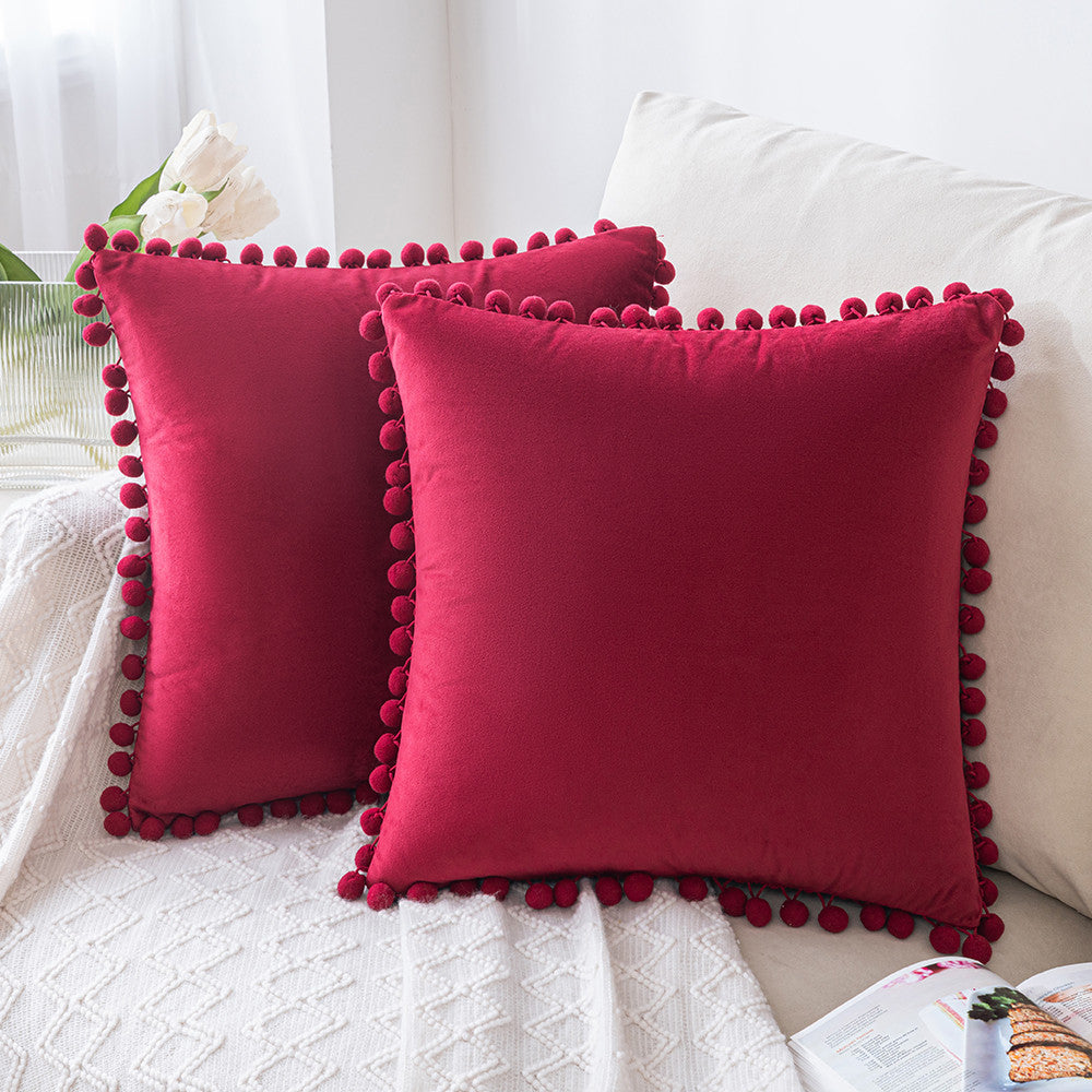 Set of 2 Cushions with Premium Pompom Velvet Cushion Covers Included - 45x45cm