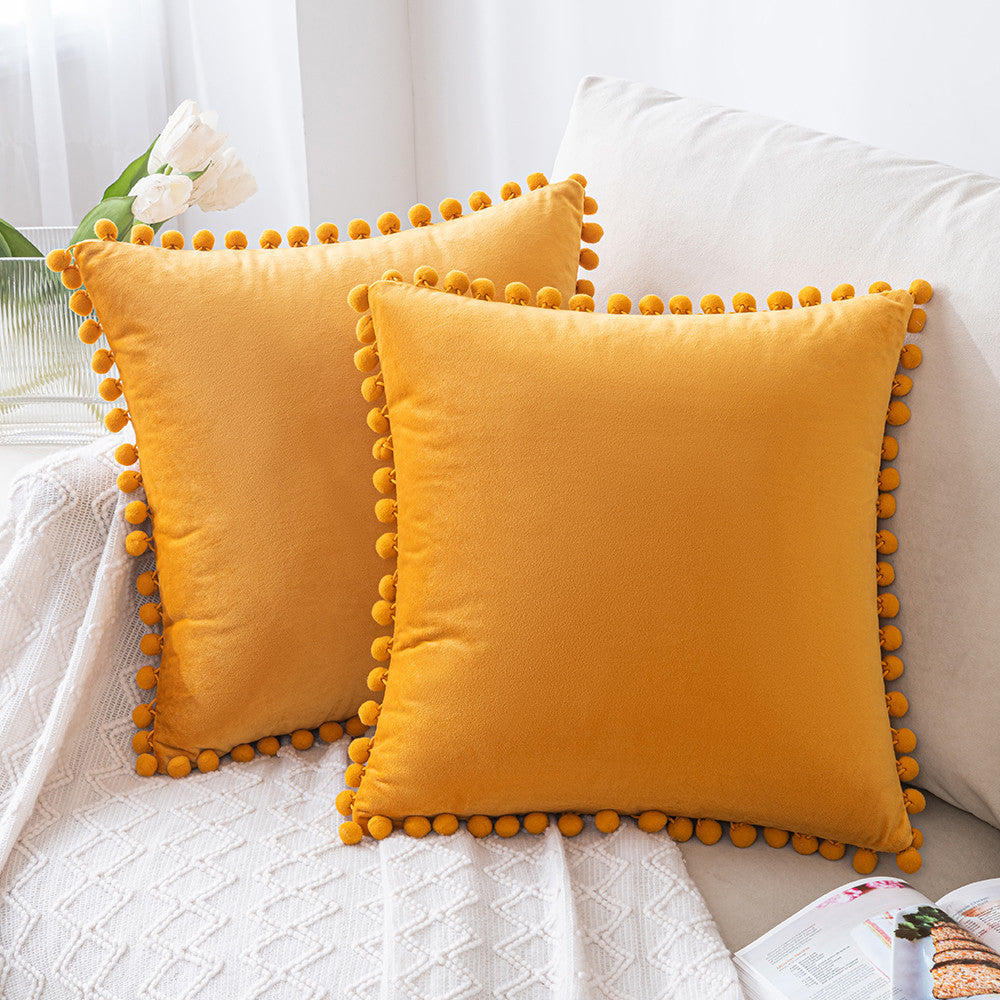 Set of 2 Cushions with Premium Pompom Velvet Cushion Covers Included - 45x45cm