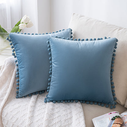 Set of 2 Cushions with Premium Pompom Velvet Cushion Covers Included - 45x45cm