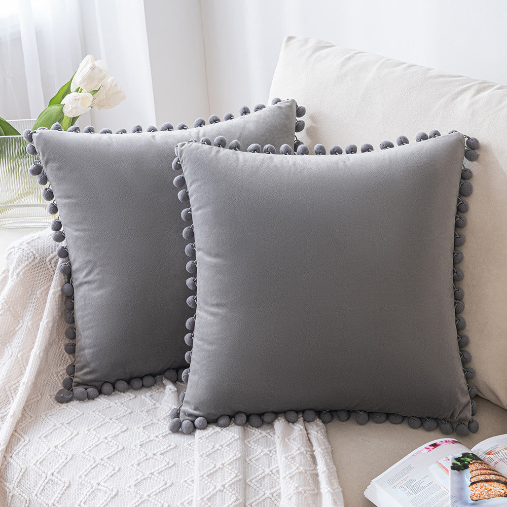 Set of 2 Cushions with Premium Pompom Velvet Cushion Covers Included - 45x45cm