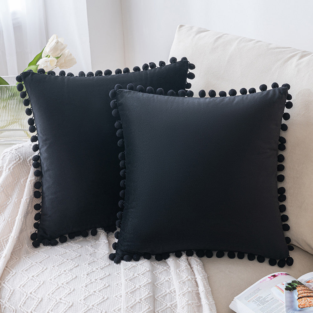 Set of 2 Cushions with Premium Pompom Velvet Cushion Covers Included - 45x45cm