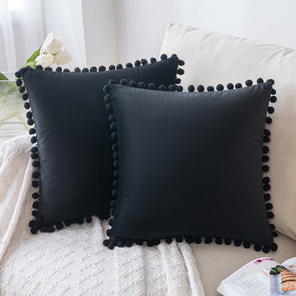 Set of 2 Cushions with Premium Pompom Velvet Cushion Covers Included - 45x45cm