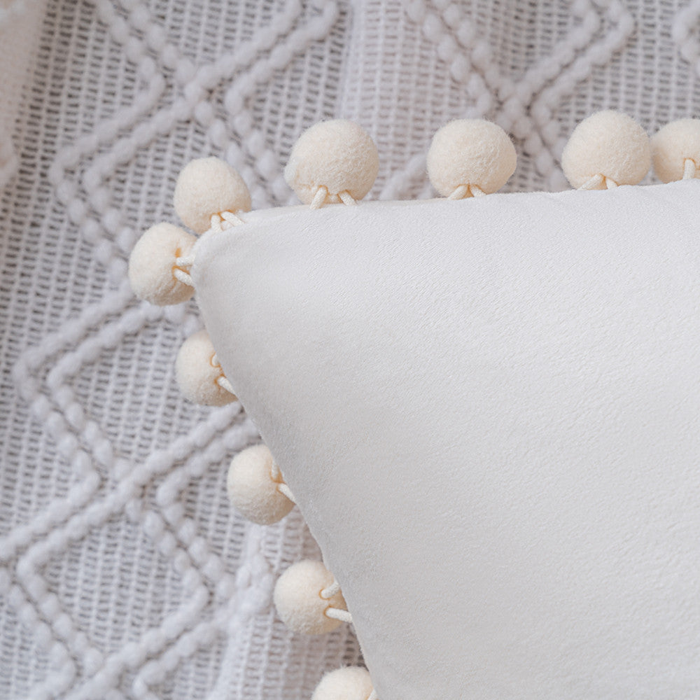 Set of 2 Cushions with Premium Pompom Velvet Cushion Covers Included - 45x45cm