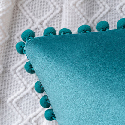 Set of 2 Cushions with Premium Pompom Velvet Cushion Covers Included - 45x45cm