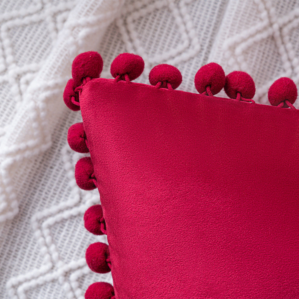 Set of 2 Cushions with Premium Pompom Velvet Cushion Covers Included - 45x45cm
