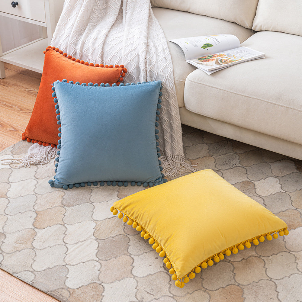 Set of 2 Cushions with Premium Pompom Velvet Cushion Covers Included - 45x45cm