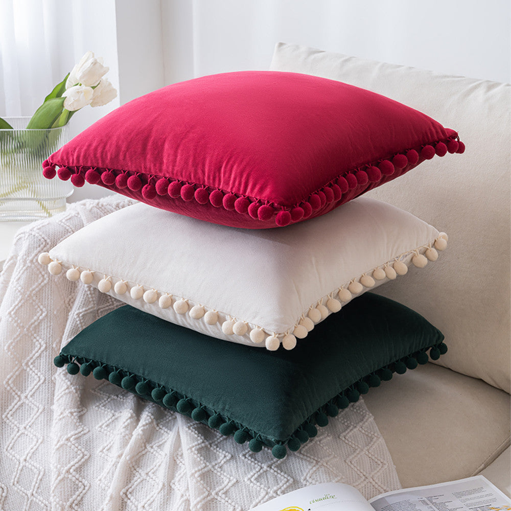 Set of 2 Cushions with Premium Pompom Velvet Cushion Covers Included - 45x45cm