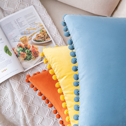 Set of 2 Cushions with Premium Pompom Velvet Cushion Covers Included - 45x45cm