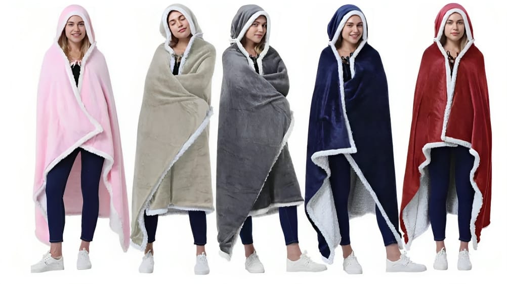 Double Layer Sherpa Hooded Blanket