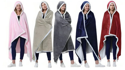 Double Layer Sherpa Hooded Blanket
