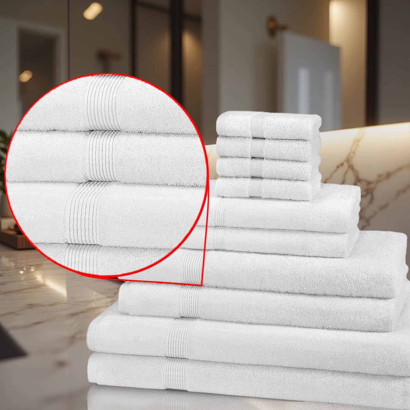 10 Piece 600GSM Towel Bale - 4 Face Cloths, 2 Hand Towels, 2 Bath Towels, 2 Bath Sheets