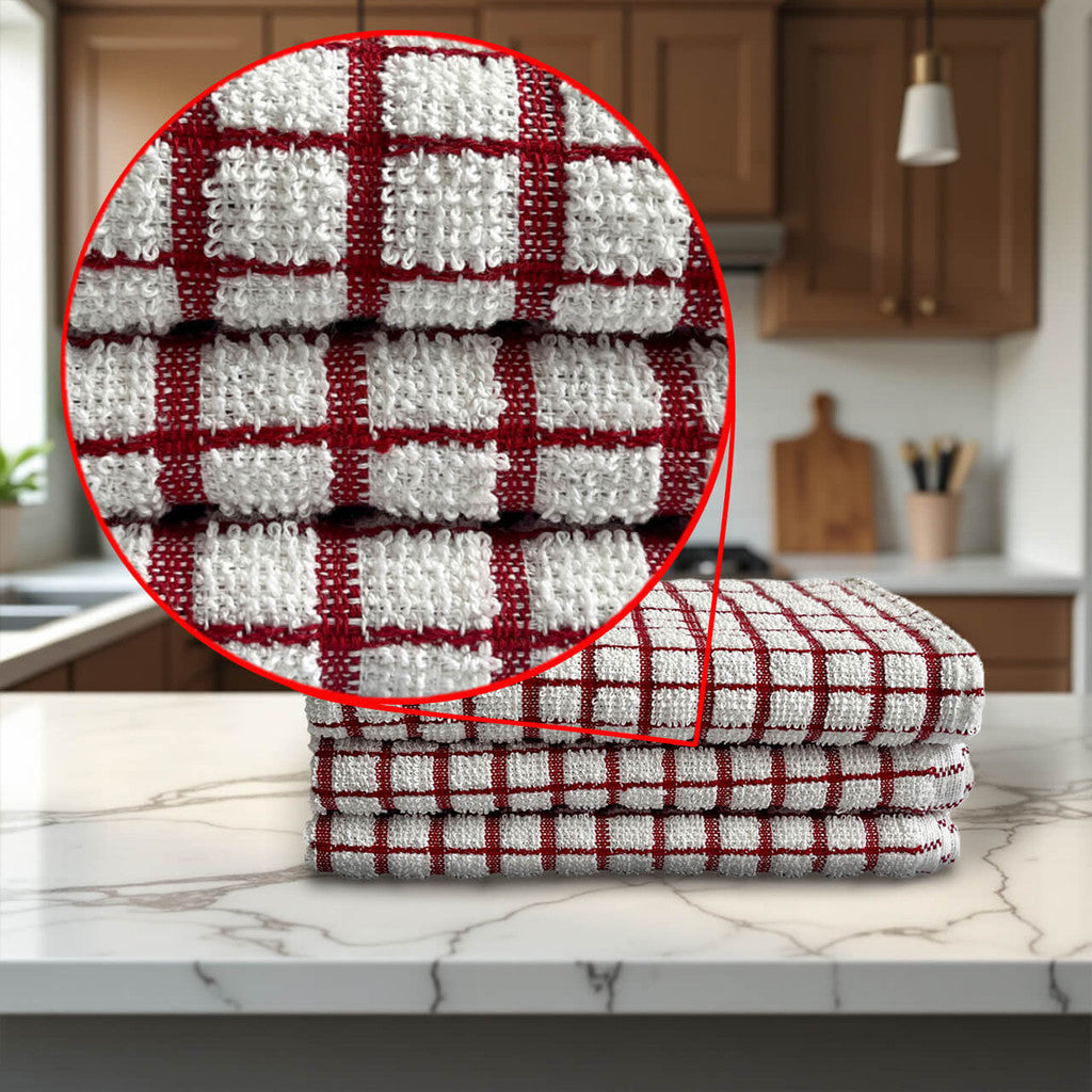 Terry Check Tea Towels - 100% Cotton
