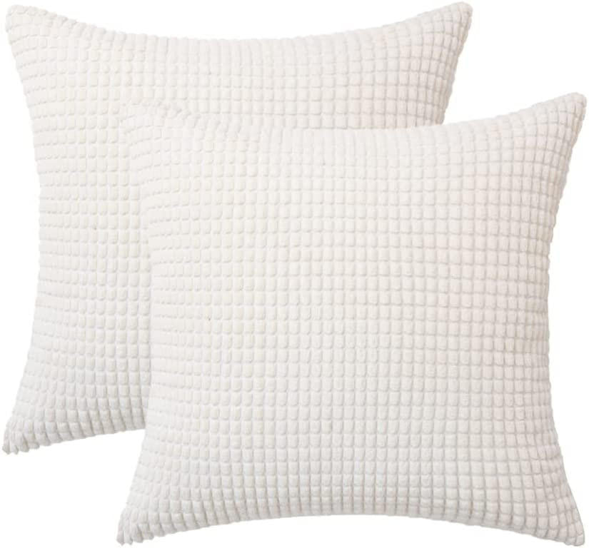 Set of 2 Cushions with Corn Corduroy Covers Included - 45x45 cm